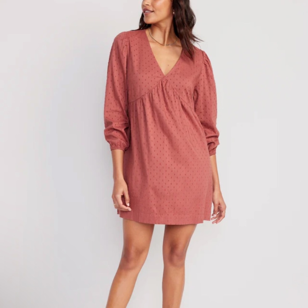 Puff-Sleeve Clip Dot Mini Swing Dress